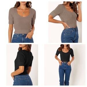 Womens Short Sleeve Crop Sweaters - Set of 2